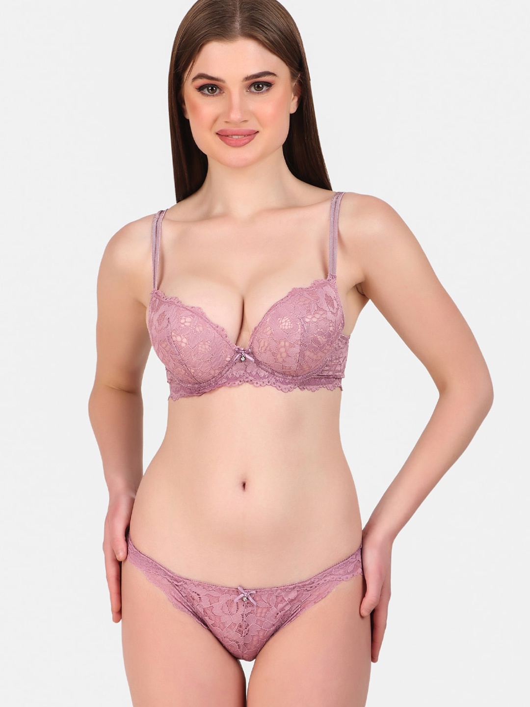 

Secret Lives Lace Padded Bikini Lingerie Set, Pink