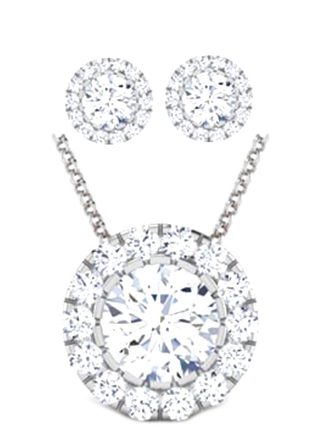

925 SILLER Rhodium-Plated Sterling Silver Circular Pendant & Chain With Earrings