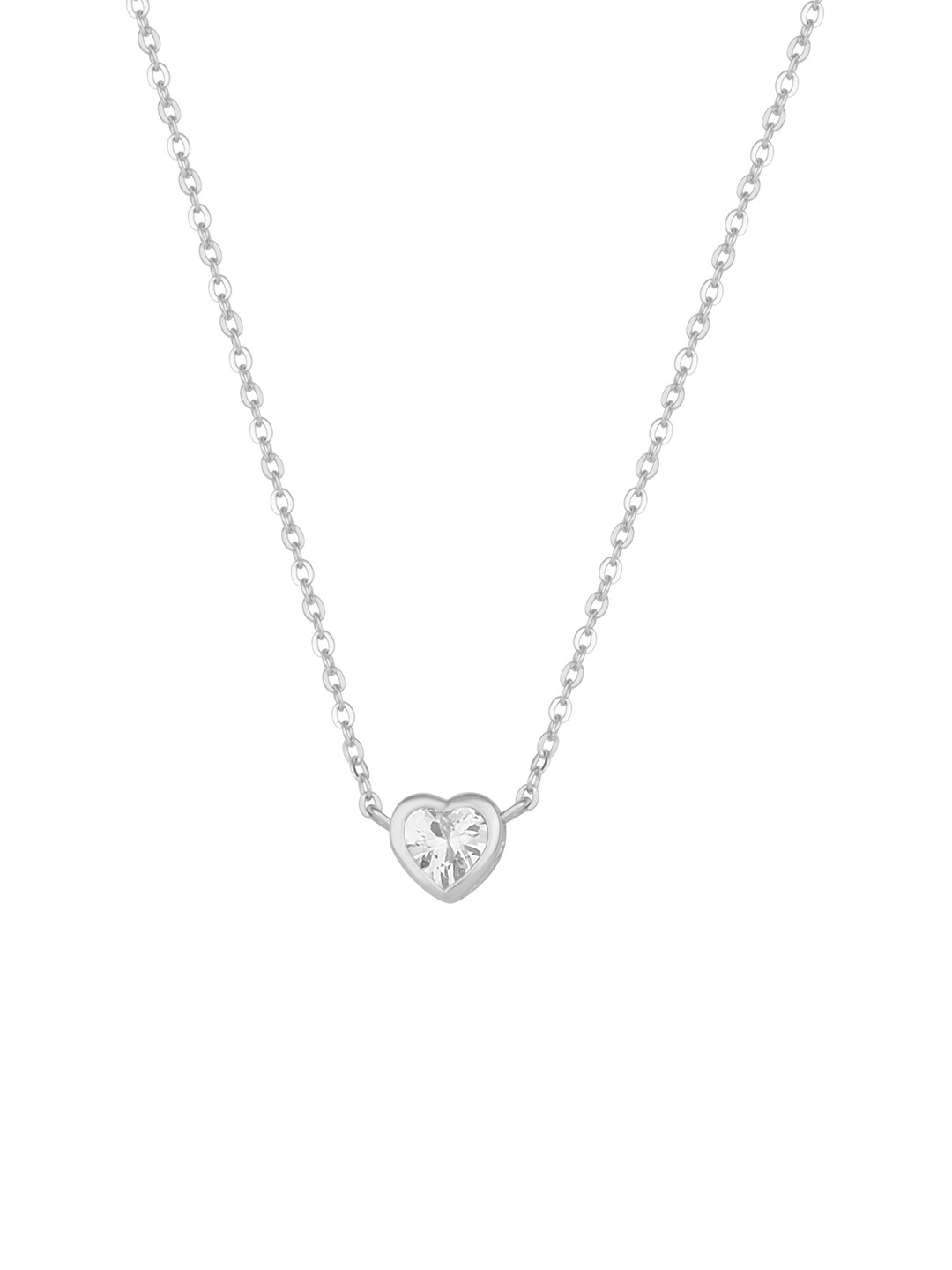 

925 SILLER Rhodium-Plated Cubic Zirconia-Studded Heart Shaped Pendants with Chains, Silver