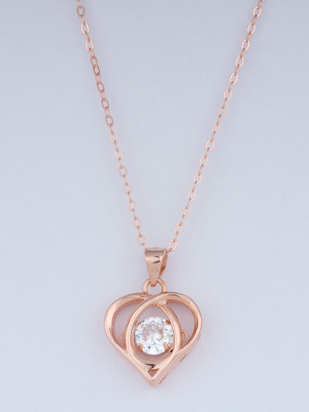 

925 SILLER Rose Gold-Plated Cubic Zirconia-Studded Heart Shaped Pendants with Chains