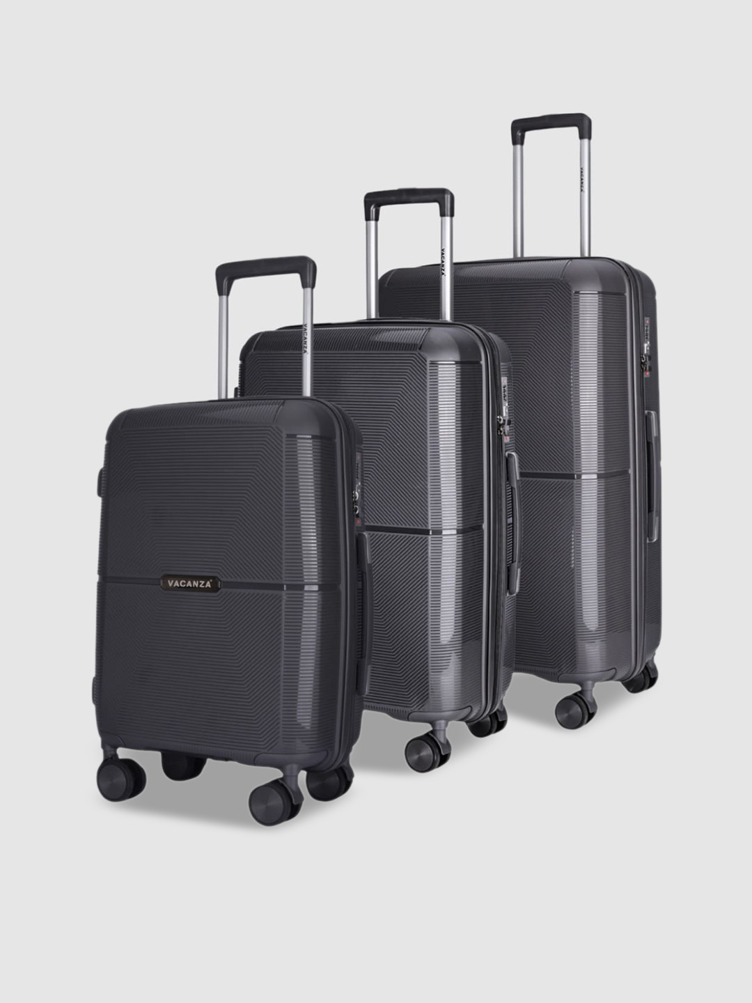 

3G Set Of 3 Textured Hard Sided Trolley Suitcase, Grey