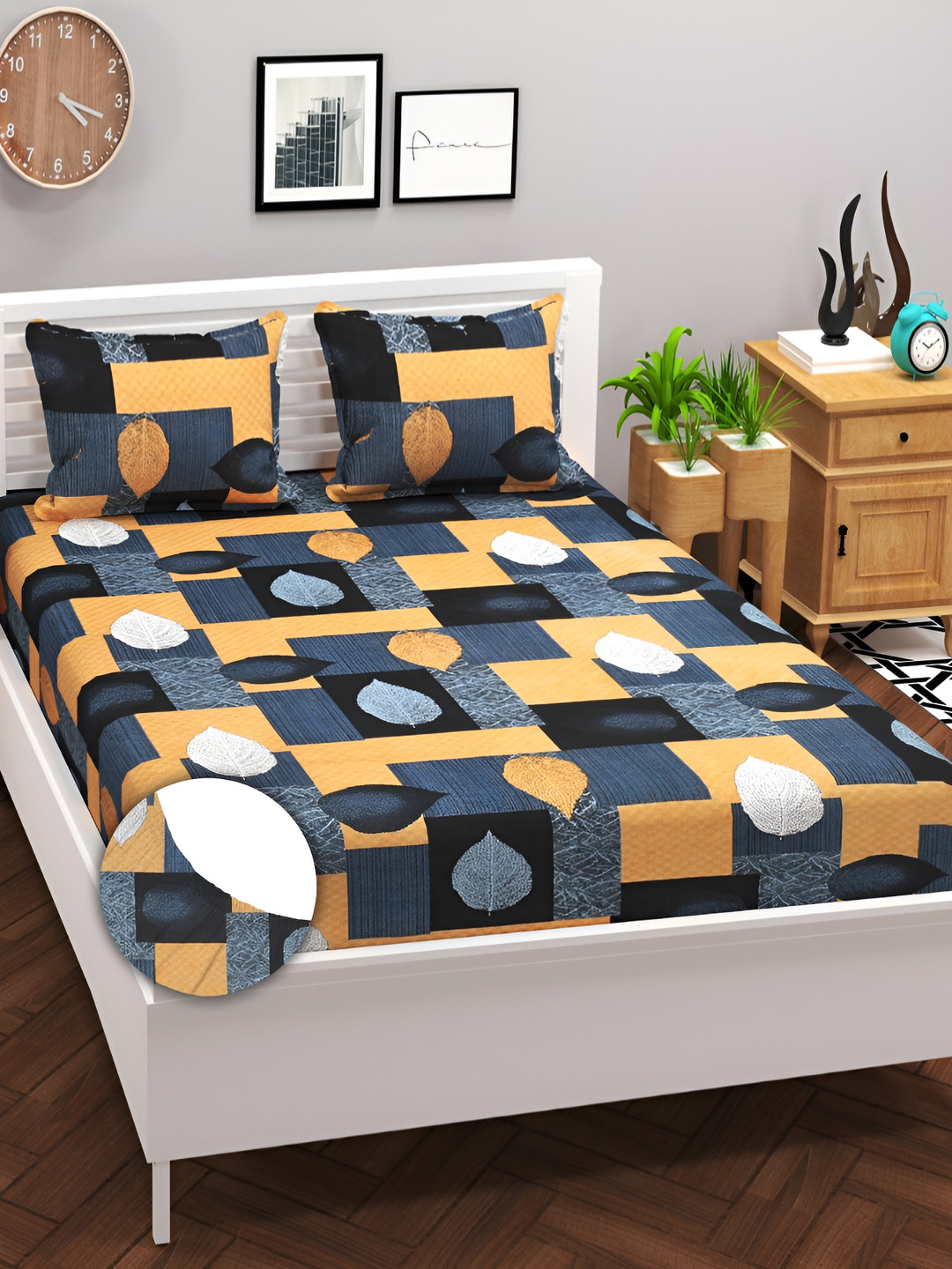 

bsb home Prime Grey Printed Cotton 180 TC Fitted King Bedsheet With 2 Pillow Covers