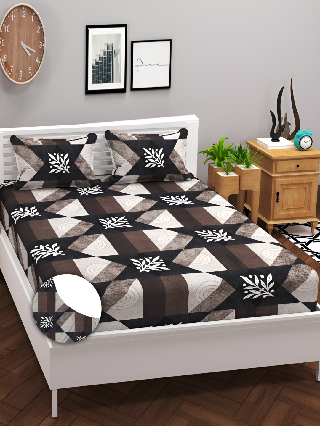 

bsb home Prime Coffee Brown Cotton 180 TC Fitted King Bedsheet With 2 Pillow Covers