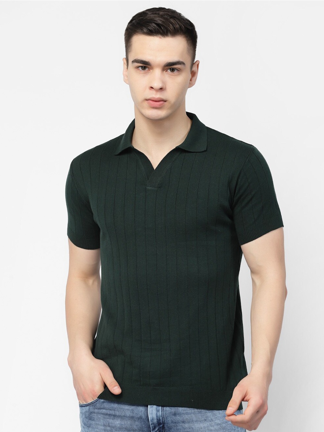 

Kalt Polo Collor Ribbed Classic Knitted T-Shirt, Green