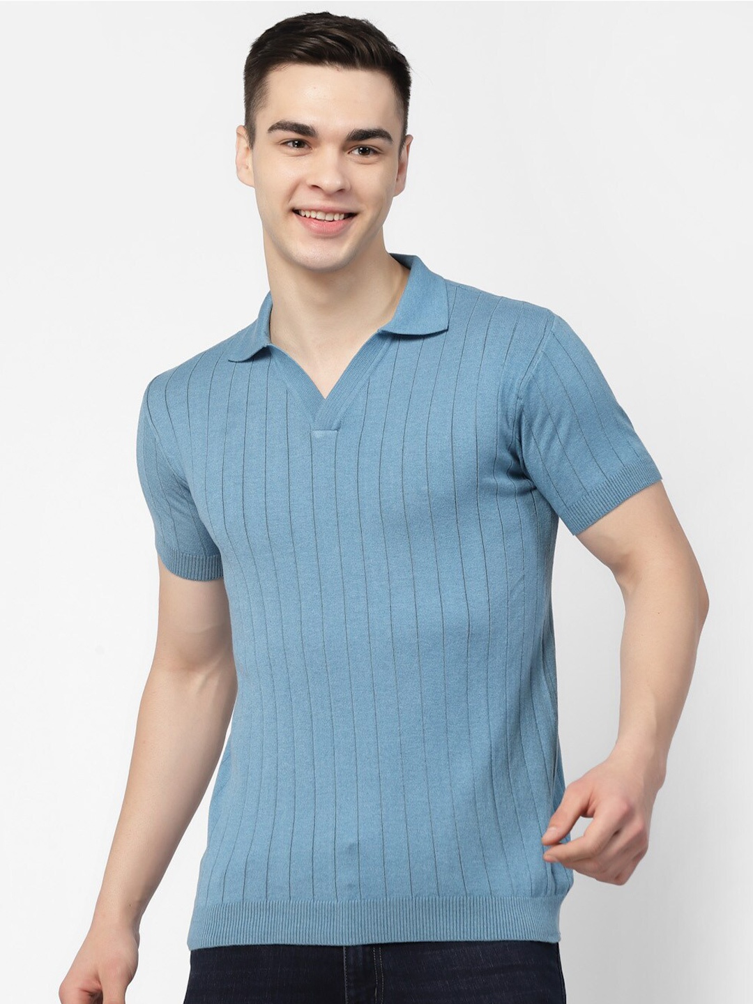 

Kalt Classic Self Design Polo Collar T-shirt, Blue