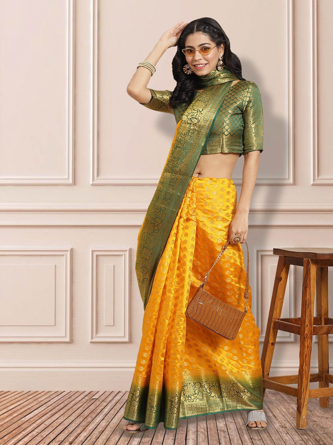 

KALINI Woven Design Zari Banarasi Saree, Yellow