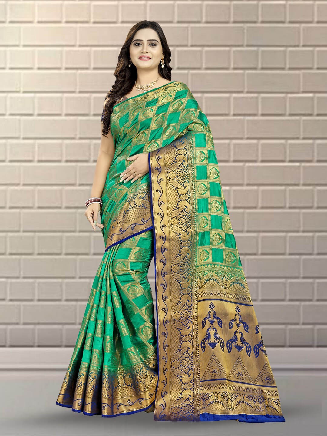 

KALINI Woven Design Zari Banarasi Saree, Green