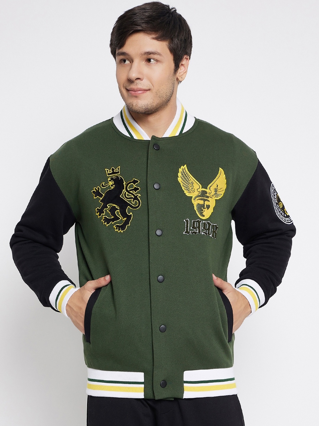 

EDRIO Stand Collar Cotton Bomber Jacket, Green
