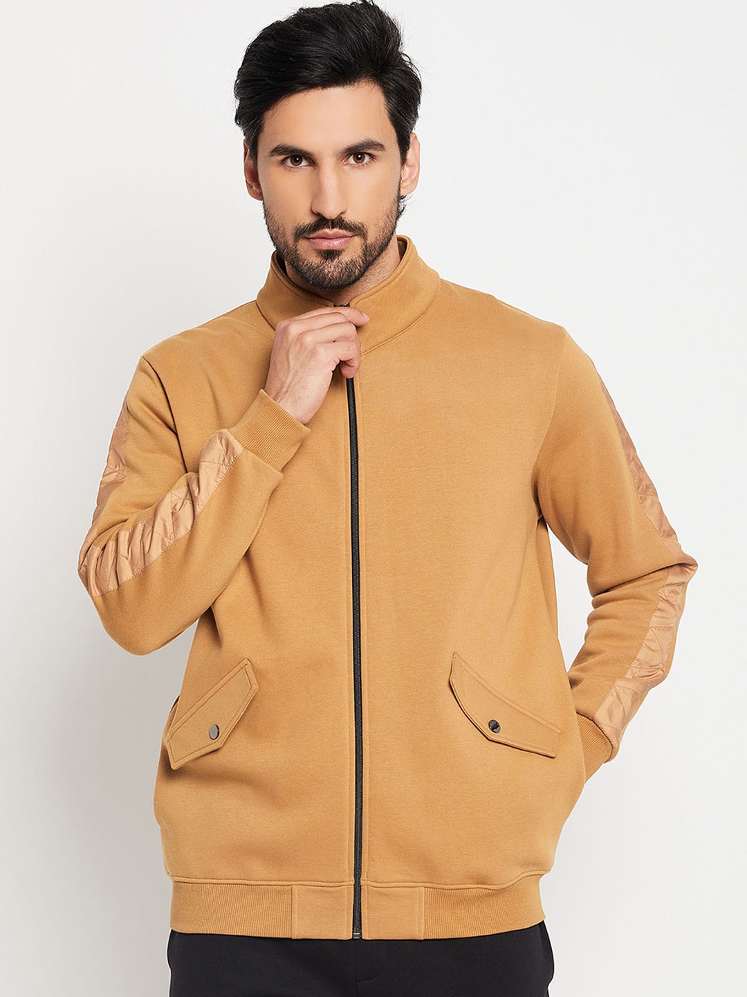 

EDRIO Mock Collar Cotton Bomber Jacket, Brown