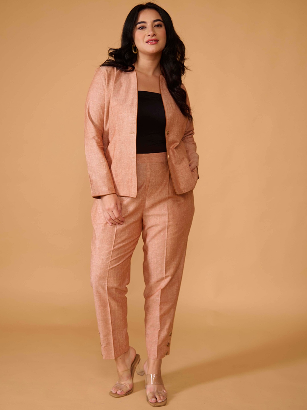 

TSUCCHI TRADITIONS Long Sleeves Blazer With Trousers Co-Ords, Peach