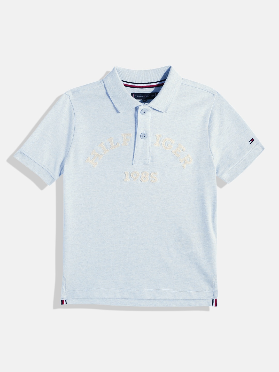 

Tommy Hilfiger Boys Brand Logo Embroidered Polo Collar Organic Cotton T-shirt, Blue