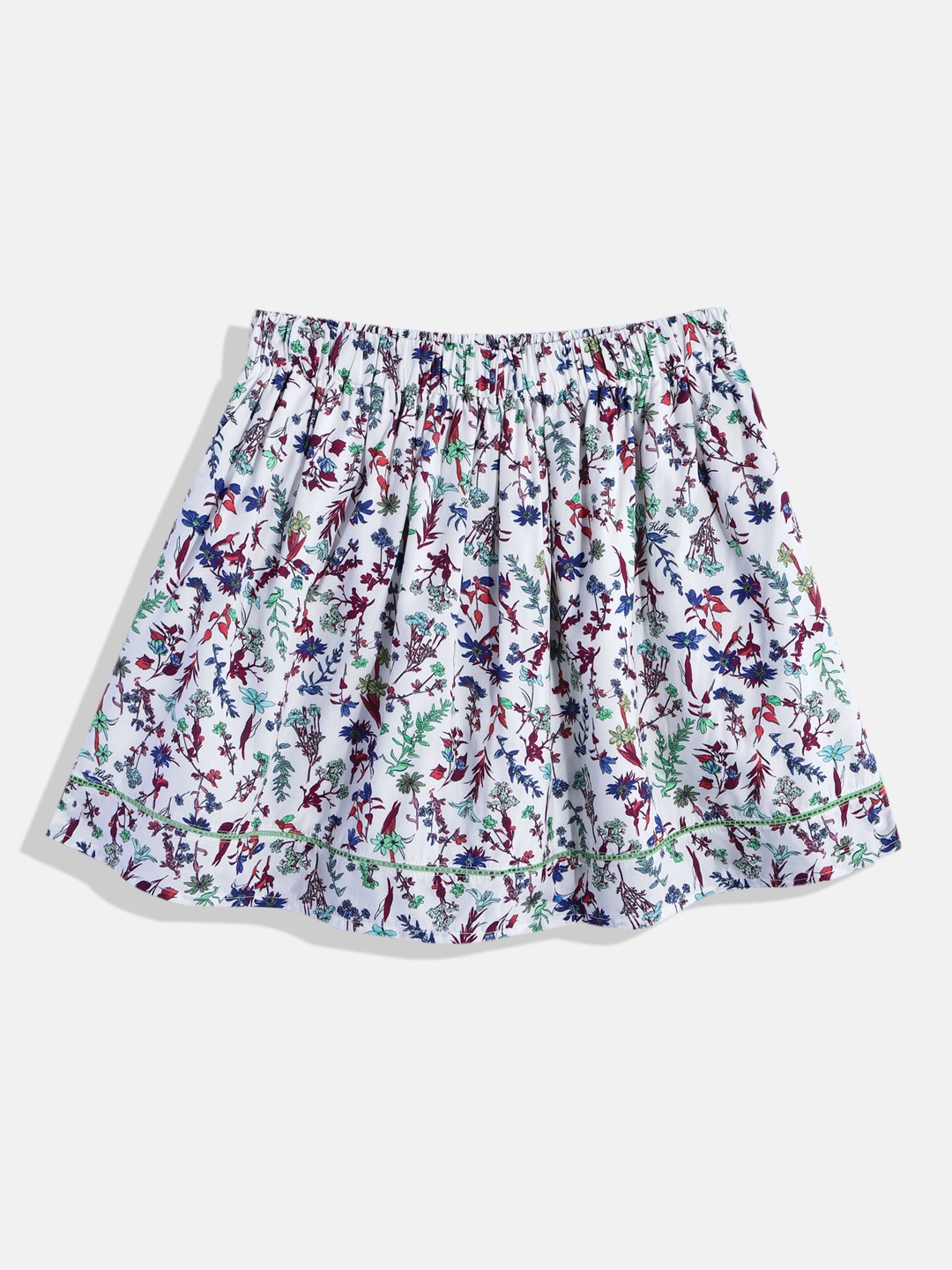 

Tommy Hilfiger Girls Floral Print Lace Inserts Flared A-Line Skirt, White