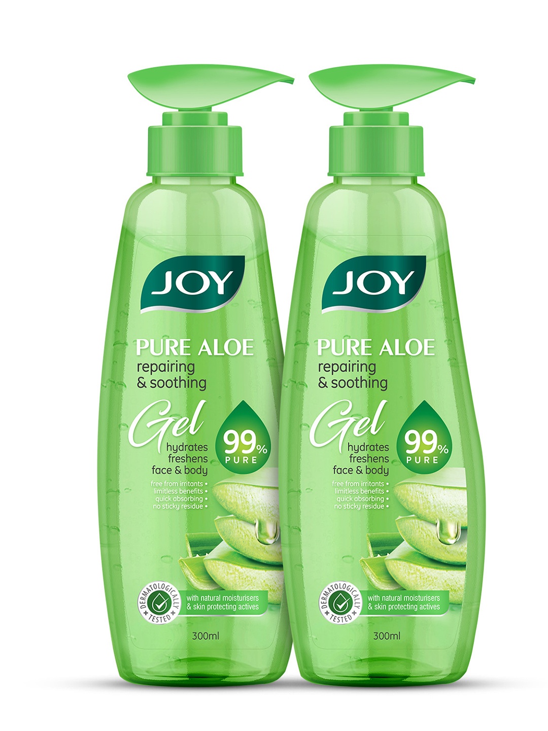 

JOY Set of 2 Natural & Pure Aloe Vera Gel for Face & Body with Pro Vitamin B5 - 300ml each, Green