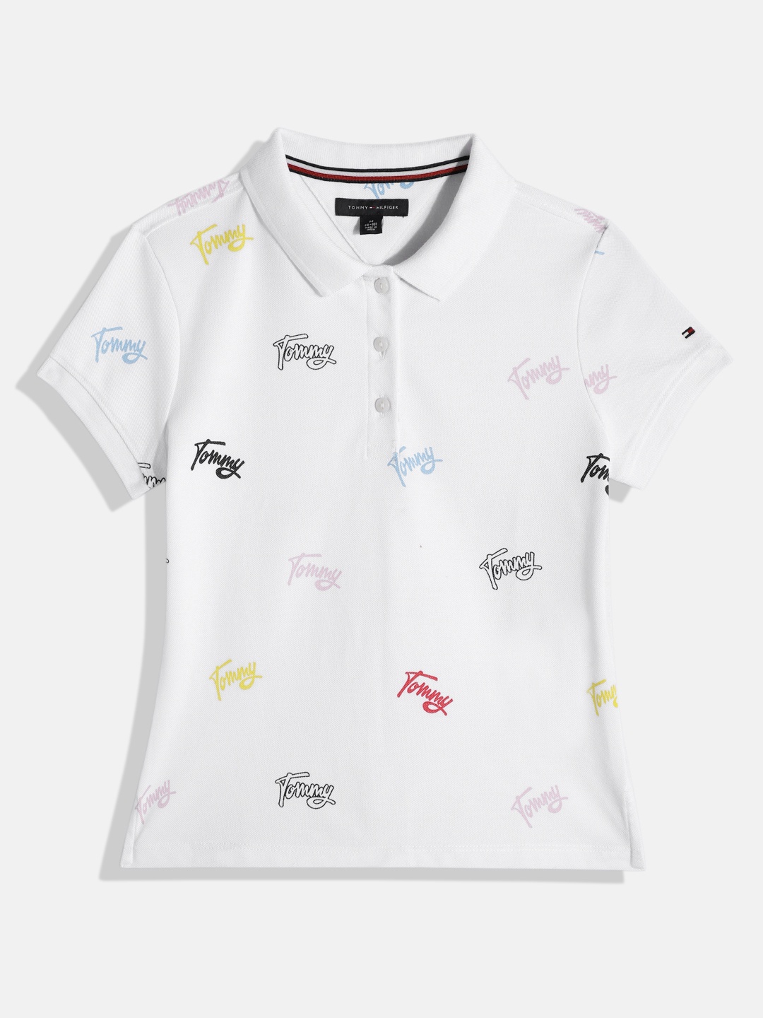 

Tommy Hilfiger Girls Brand Logo Print Polo Collar Pure Cotton T-shirt, White