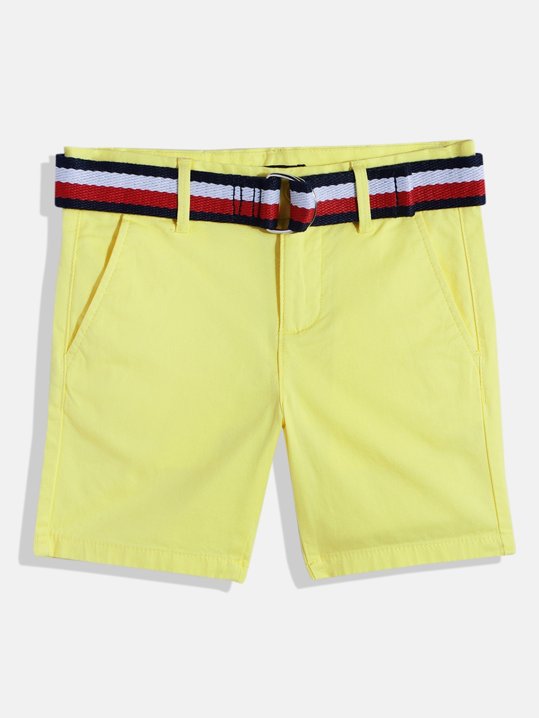 

Tommy Hilfiger Boys Self Design Slim Fit Regular Shorts With Belt, Yellow