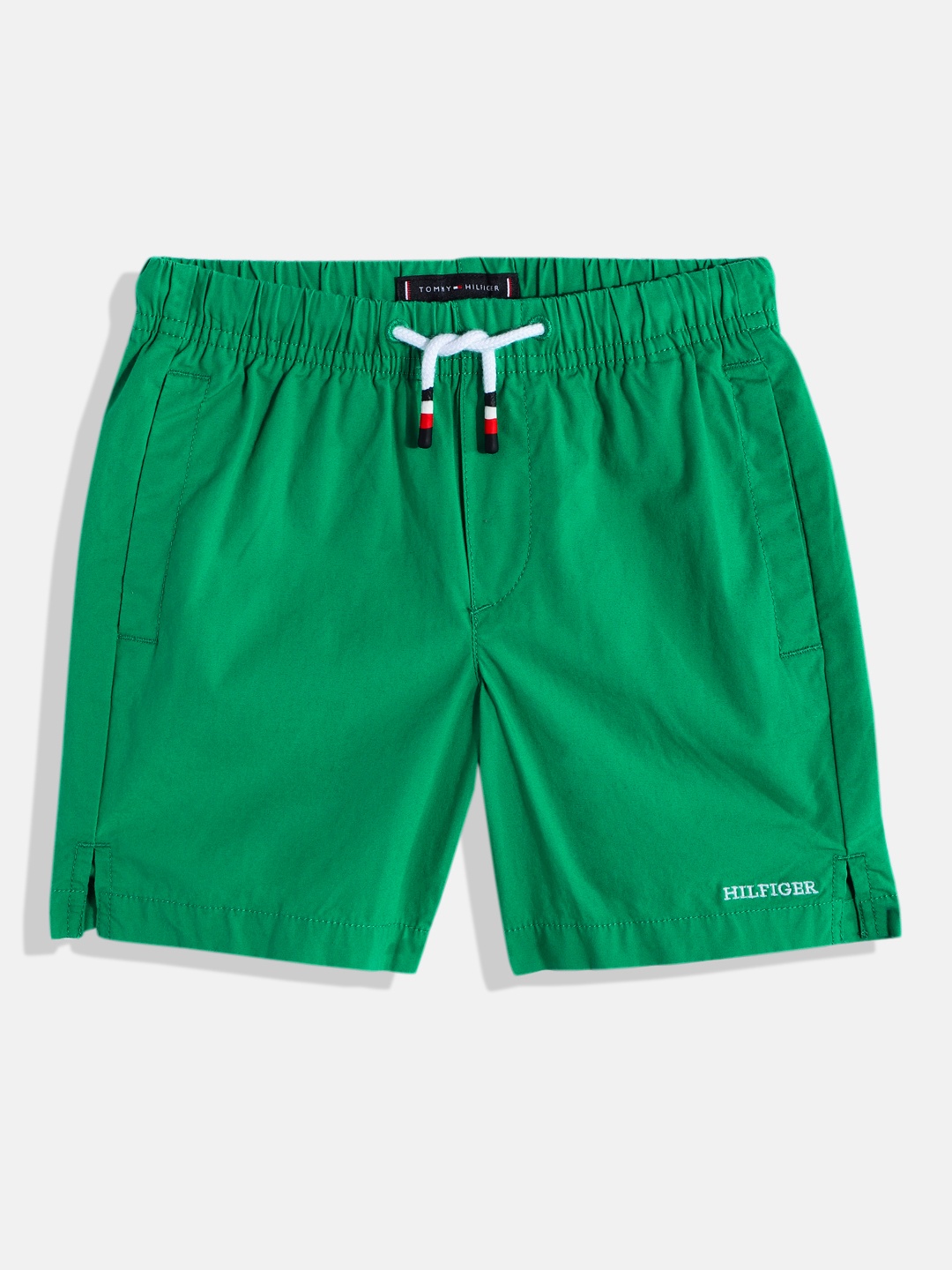 

Tommy Hilfiger Boys Loose Fit Shorts With Mini Brand Logo Embroidered & Side Slits Detail, Green