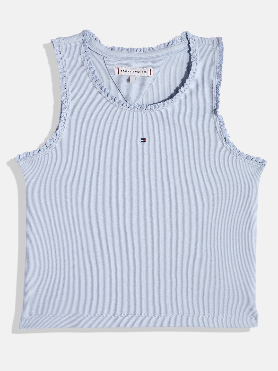 

Tommy Hilfiger Girls Ribbed Lace Inserts Tank Top, Blue