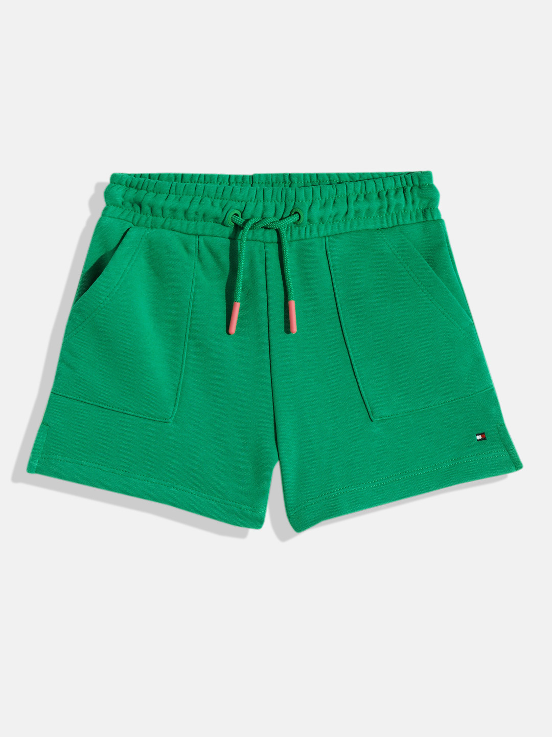 

Tommy Hilfiger Girls Solid Loose Fit Mid-Rise Knitted Regular Shorts, Green