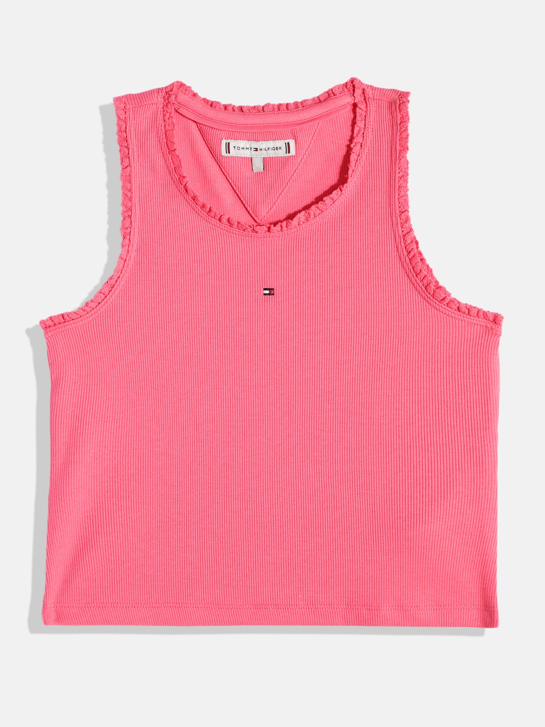 

Tommy Hilfiger Girls Ribbed Lace Inserts Tank Top, Pink