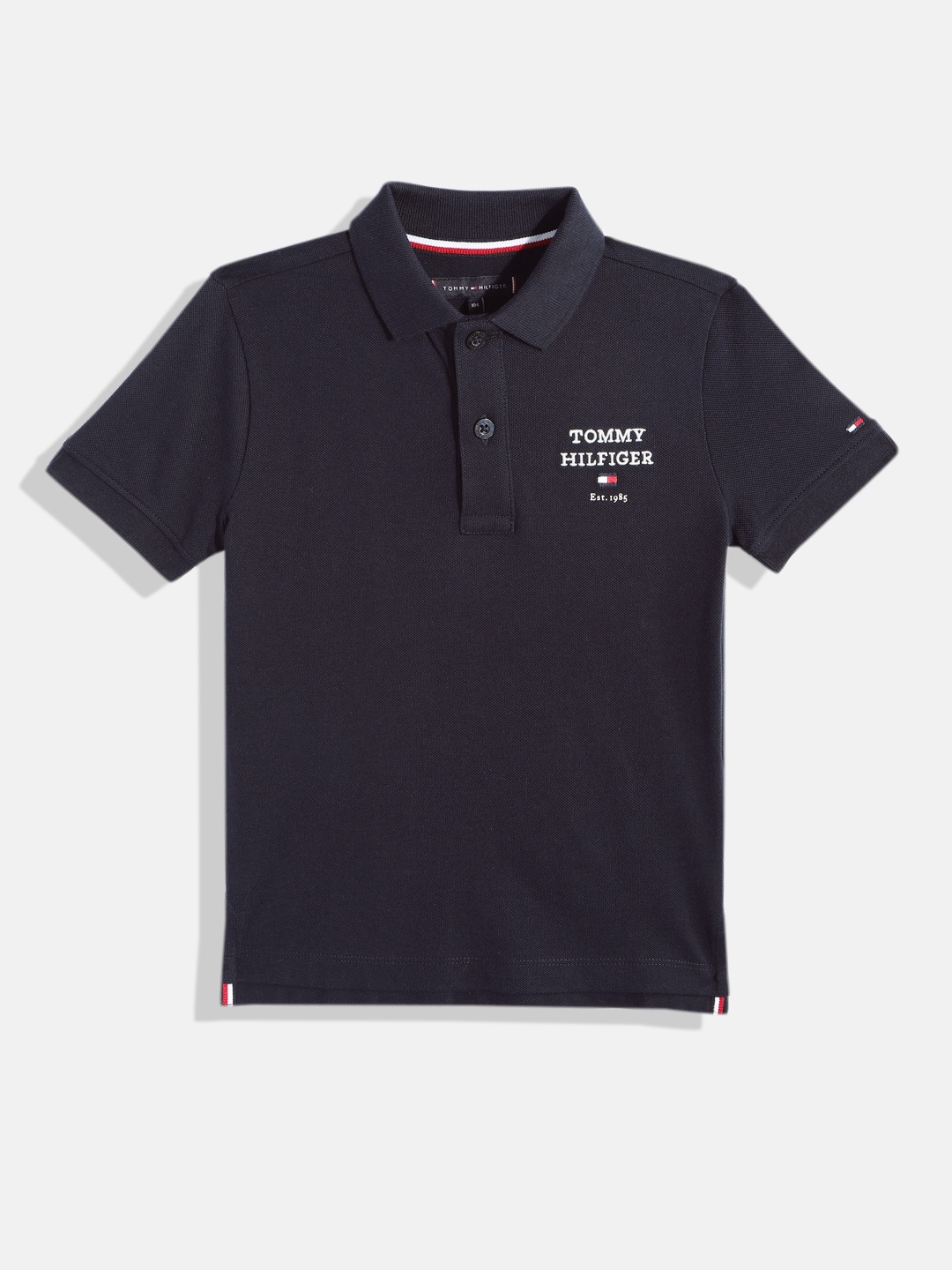 

Tommy Hilfiger Boys Polo Collar Indigo Pure Cotton T-shirt With Brand Logo Embroidery, Navy blue