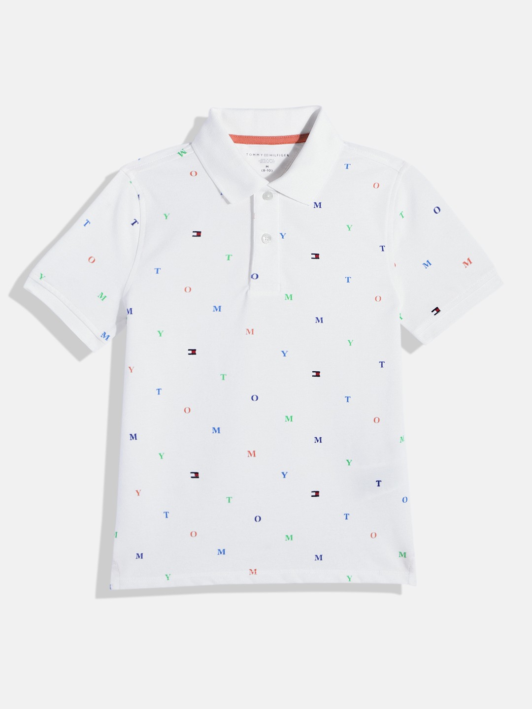 

Tommy Hilfiger Boys Brand Logo Print Polo Collar Knitted Pure Cotton T-shirt, White
