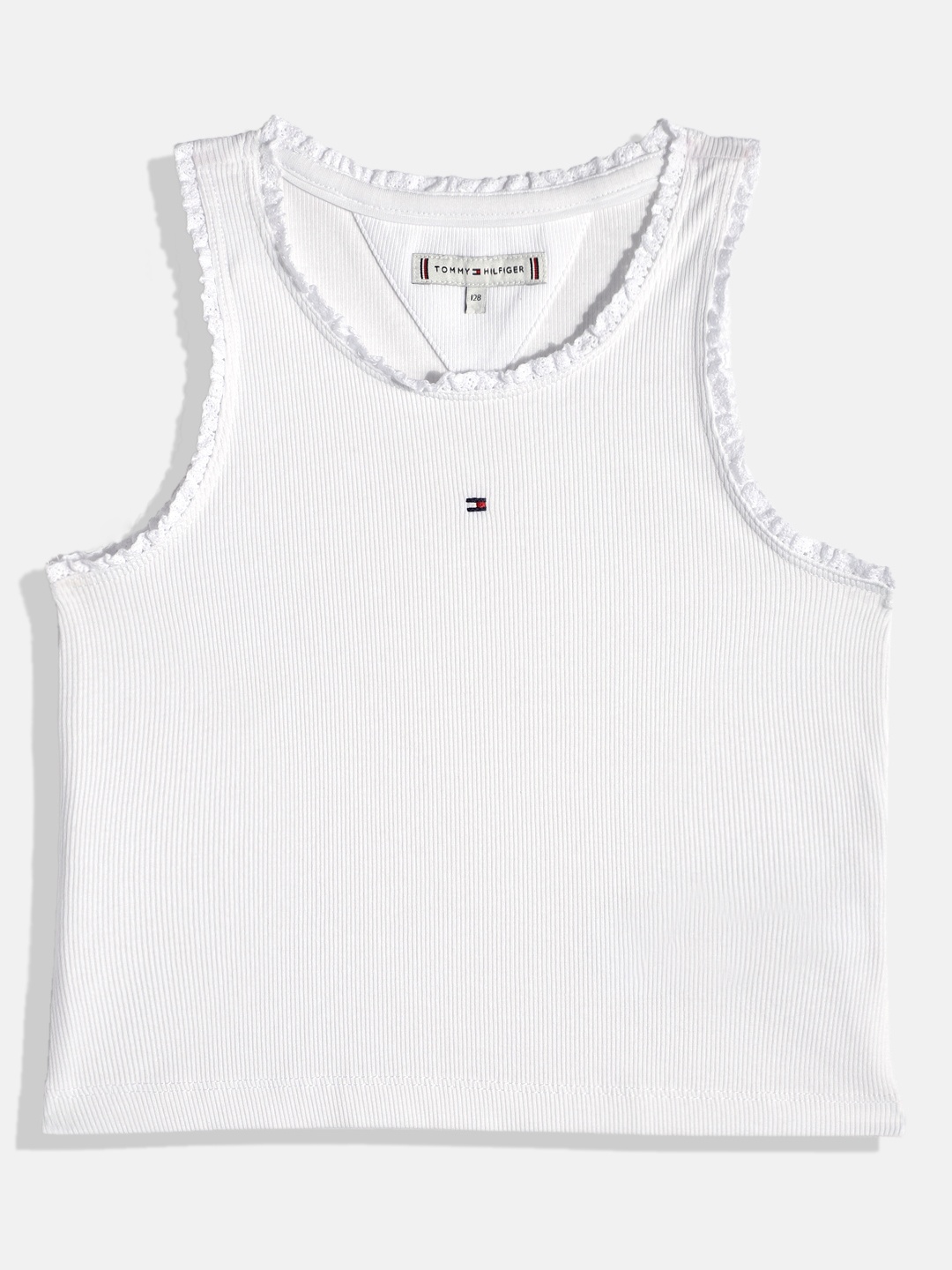 

Tommy Hilfiger Girls Ribbed Lace Inserts Tank Top, White