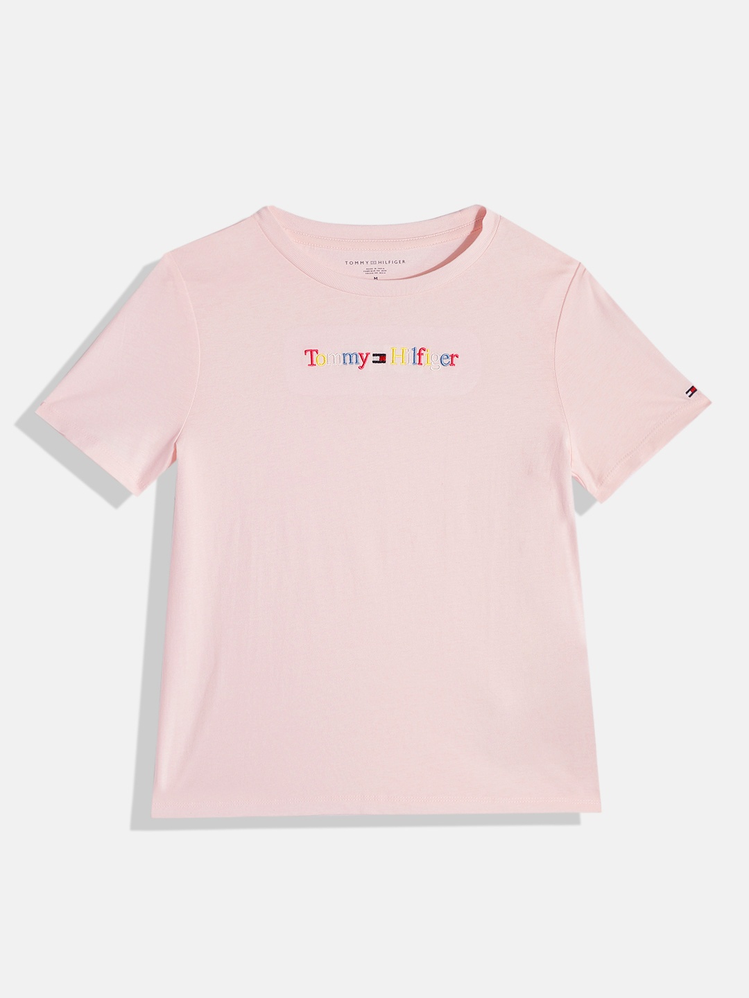 

Tommy Hilfiger Girls Brand Logo Embroidered Pure Cotton T-shirt, Pink