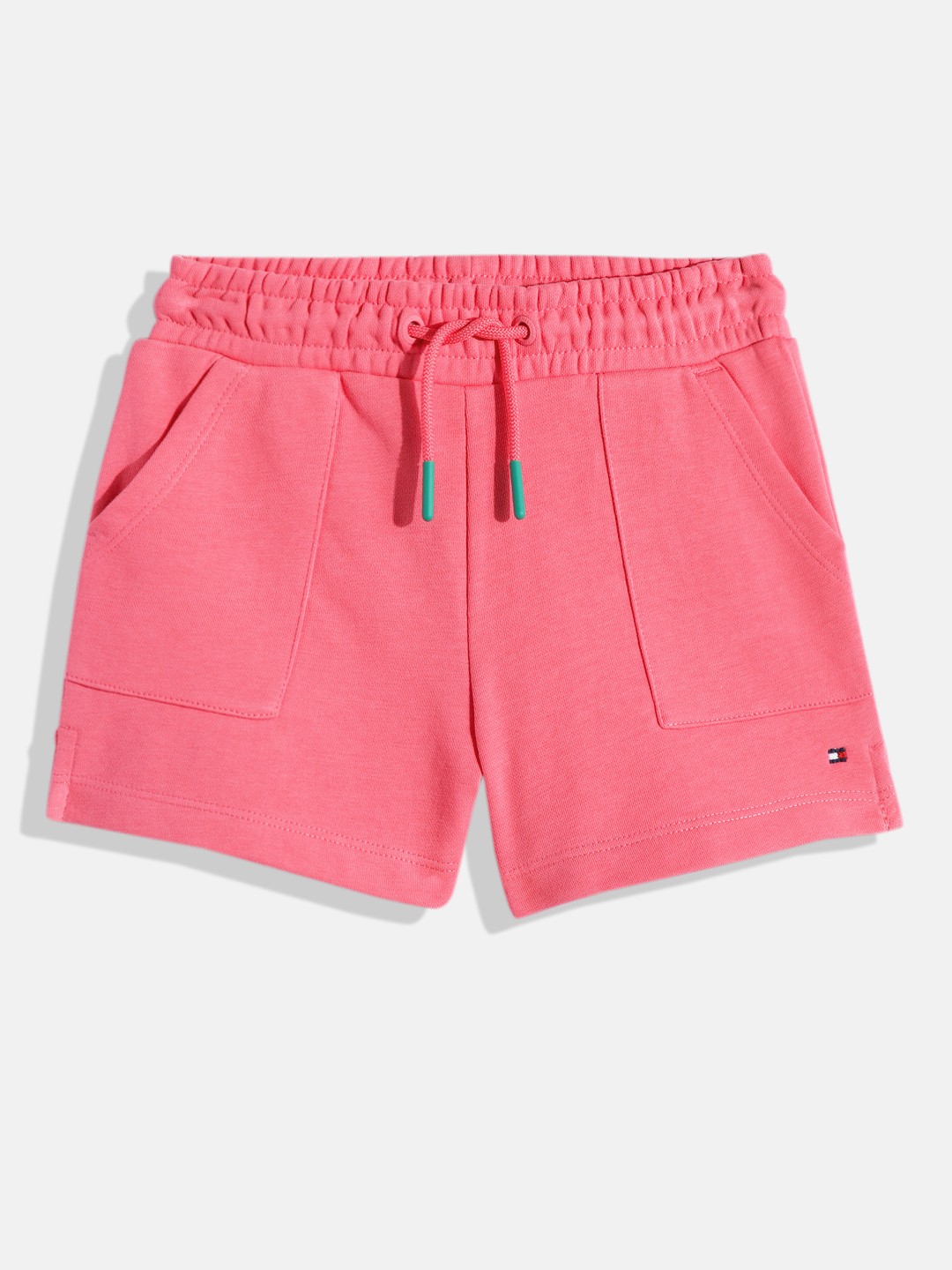 

Tommy Hilfiger Girls Solid Loose Fit Mid-Rise Knitted Regular Shorts, Pink