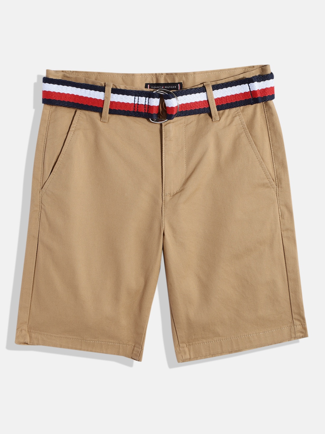 

Tommy Hilfiger Boys Self Design Regular Shorts With Belt, Khaki