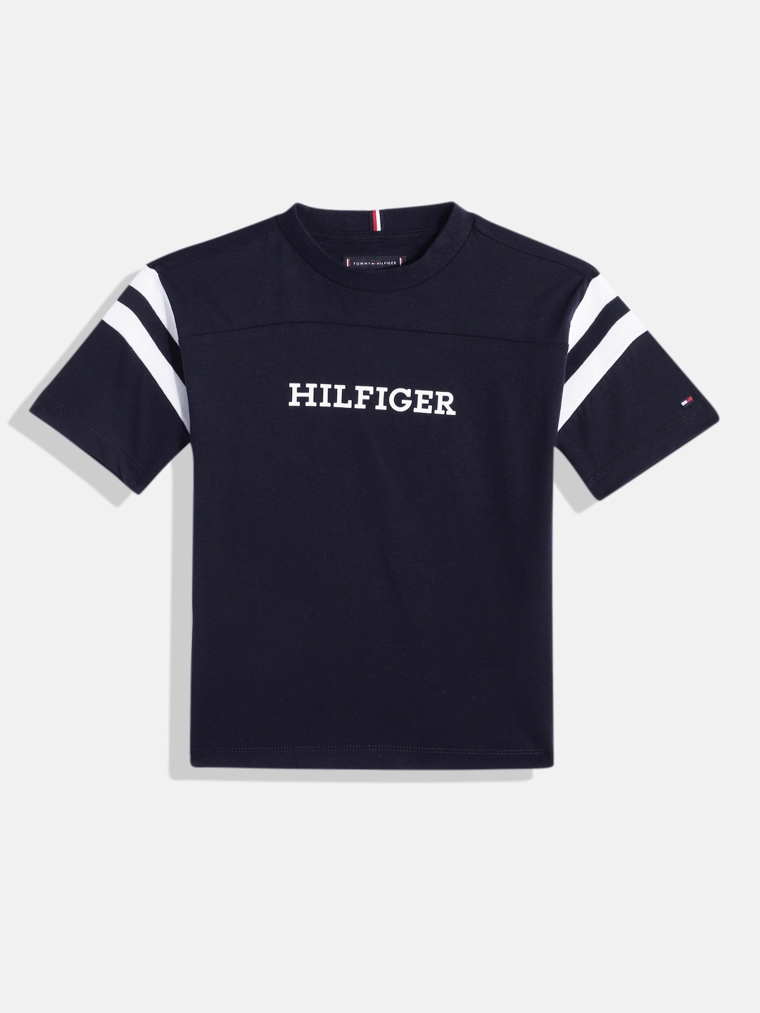 

Tommy Hilfiger Boys Brand Logo Print Nautical Pure Cotton T-shirt, Navy blue