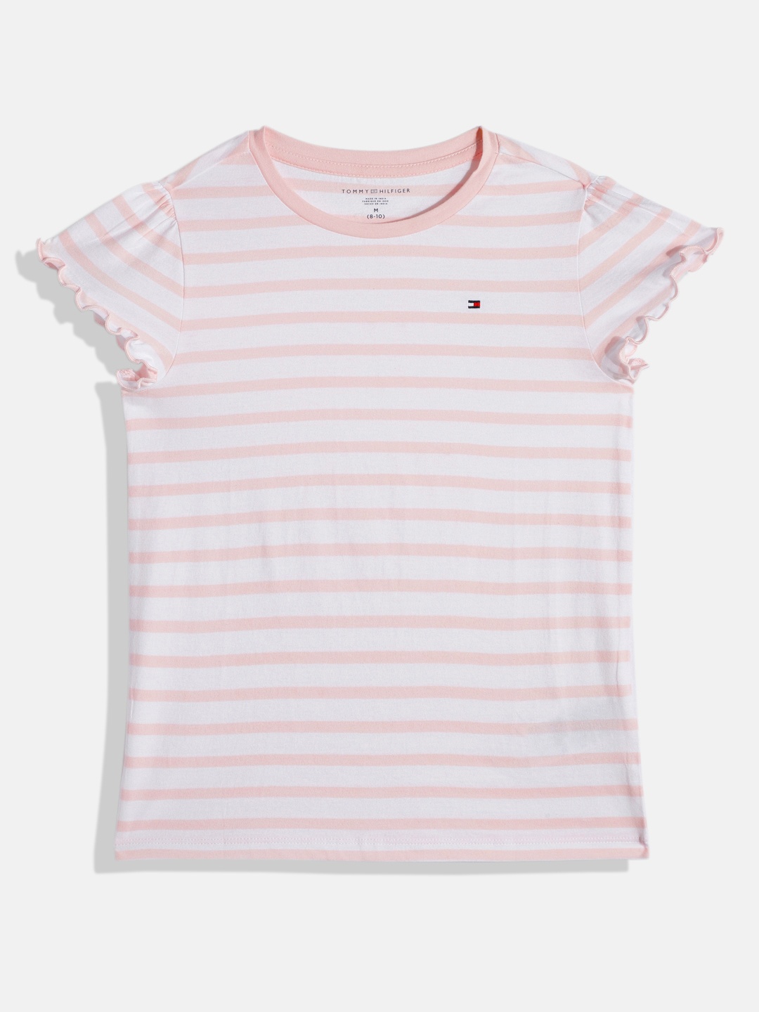 

Tommy Hilfiger Girls Horizontal Stripes Pure Cotton Top, Pink