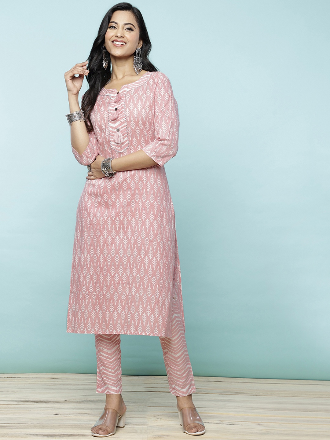 

Rangita Ethnic Motifs Printed Pure Cotton Kurta With Trouser, Peach