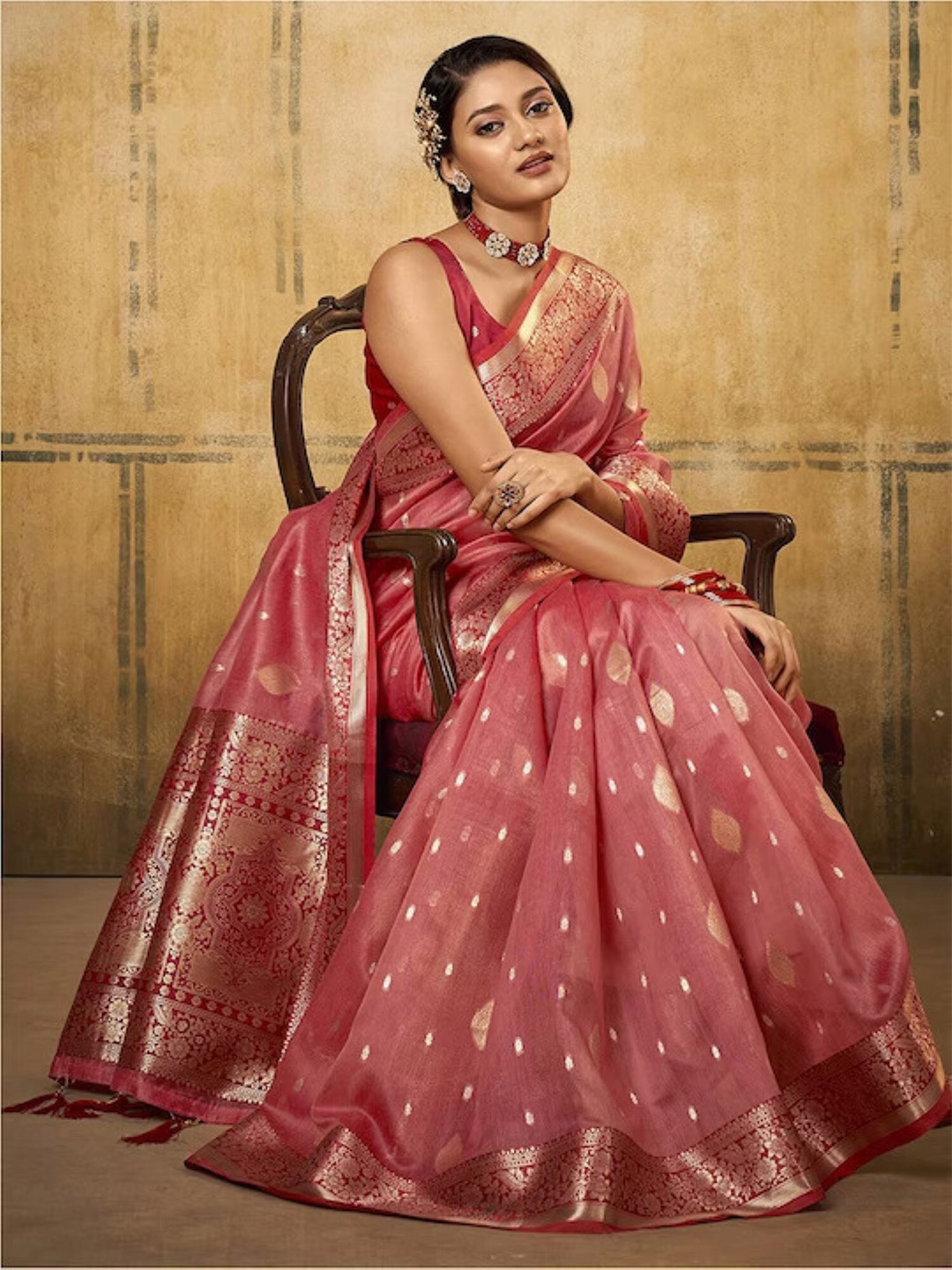 

LeeliPeeri Designer Ethnic Motifs Woven Design Zari Saree, Peach