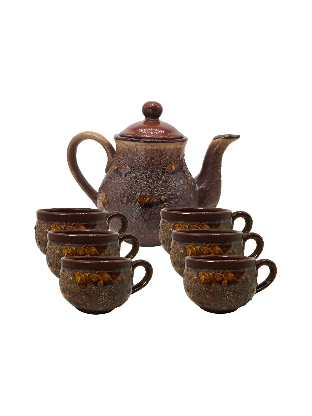 

INDIA MEETS INDIA Brown 7 Pieces Textured Glossy Finish Ceramic Kettle Set