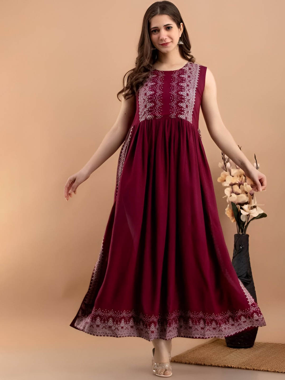 

Subh LAXMI Ethnic Motifs Printed A-Line Kurta, Red