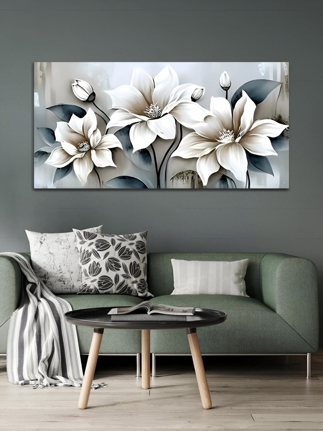 

MITHILA Handicrafts Cream Flowers Canvas Painting Wall Art