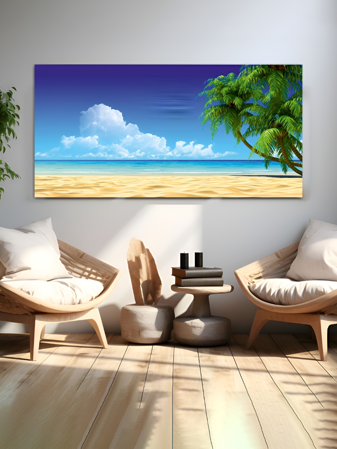 

MITHILA Handicrafts Blue & Green Beach Beautiful Canvas wall Art