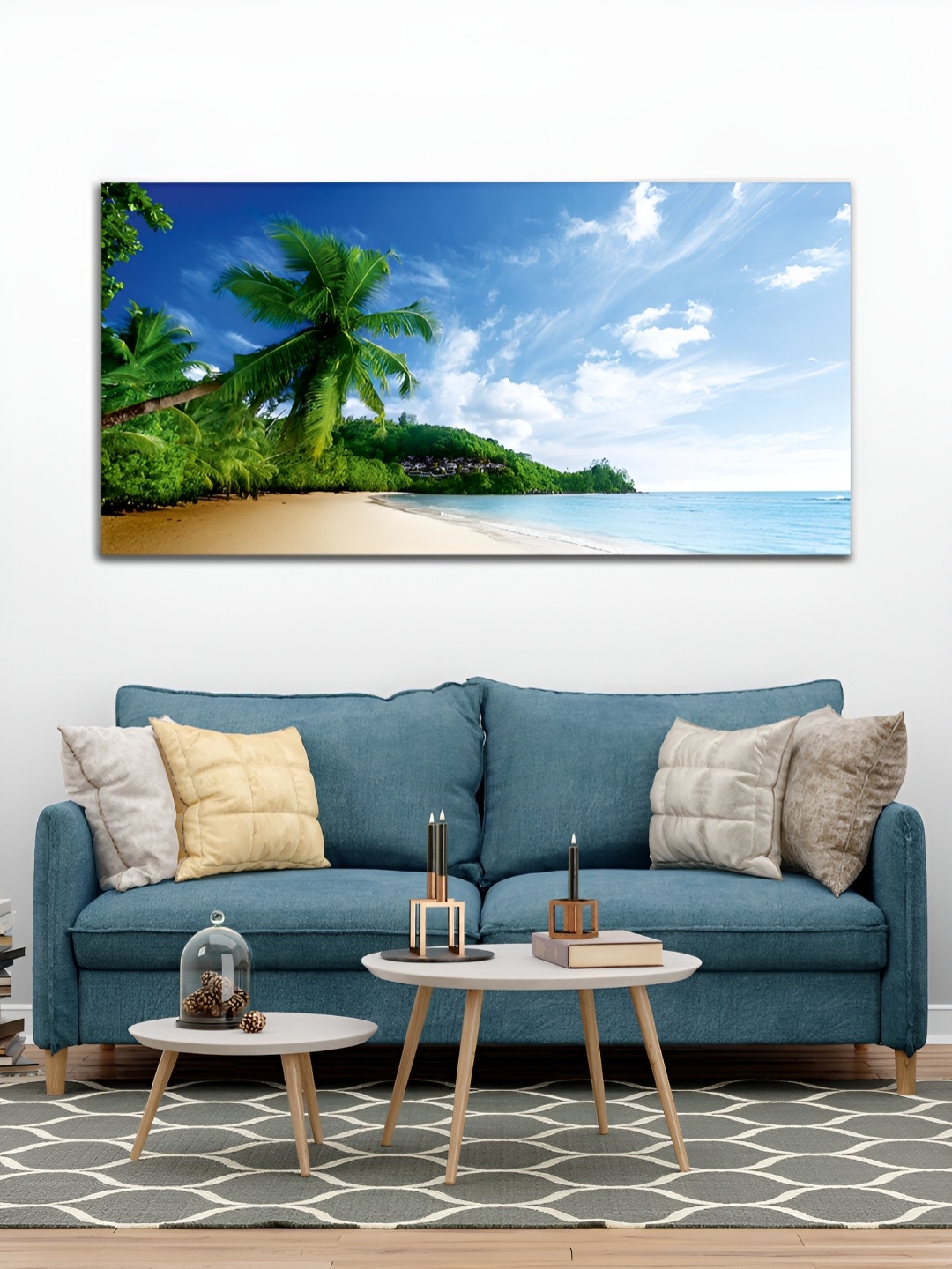 

MITHILA Handicrafts Blue & Green Beautiful Beach Canvas Wall Art