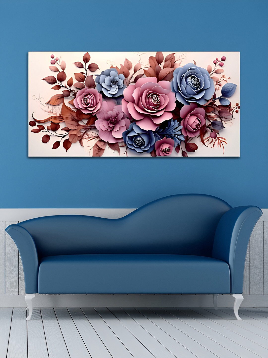 

MITHILA Handicrafts Pink & Blue Flowers Canvas Wall Art