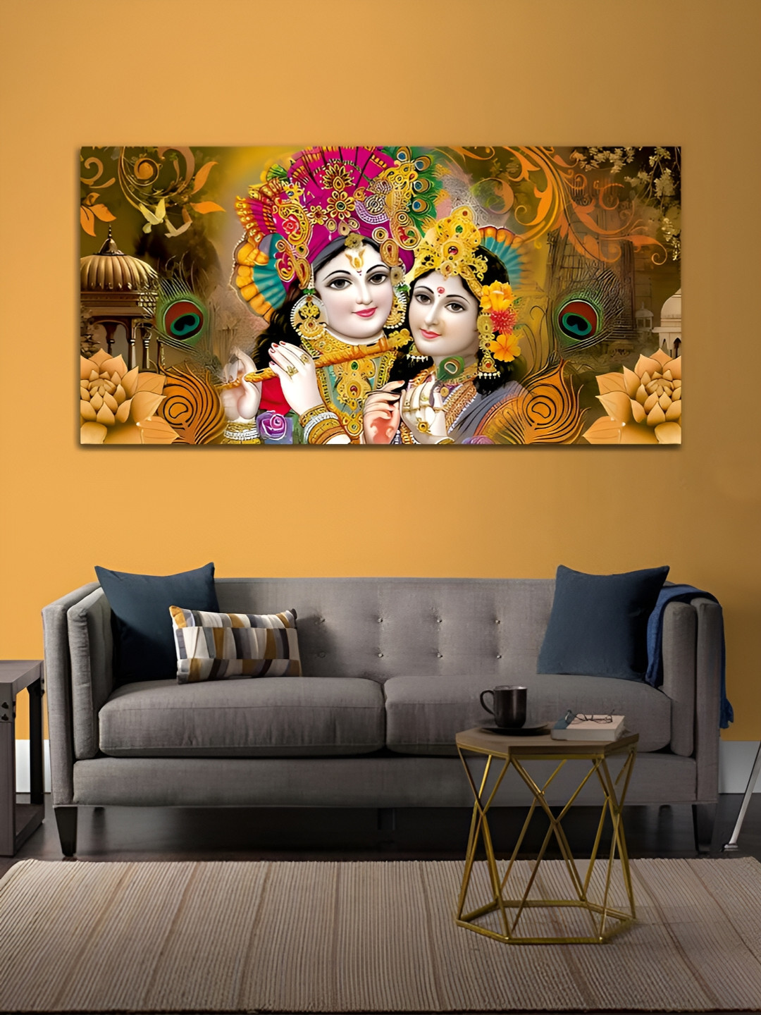 

MITHILA Handicrafts Beige Radha Krishna With Flute Canvas Painting Wall Art