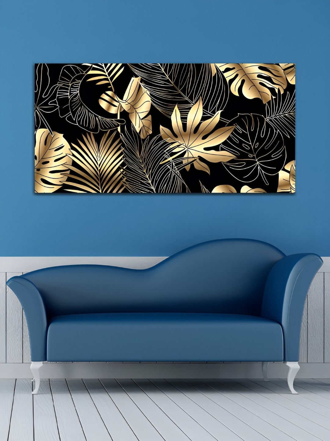

MITHILA Handicrafts Black & Gold Toned Leafs Canvas Wall Art