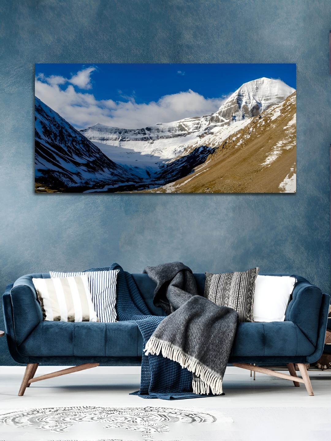 

MITHILA Handicrafts Blue & White Mountain Canvas Wall Art