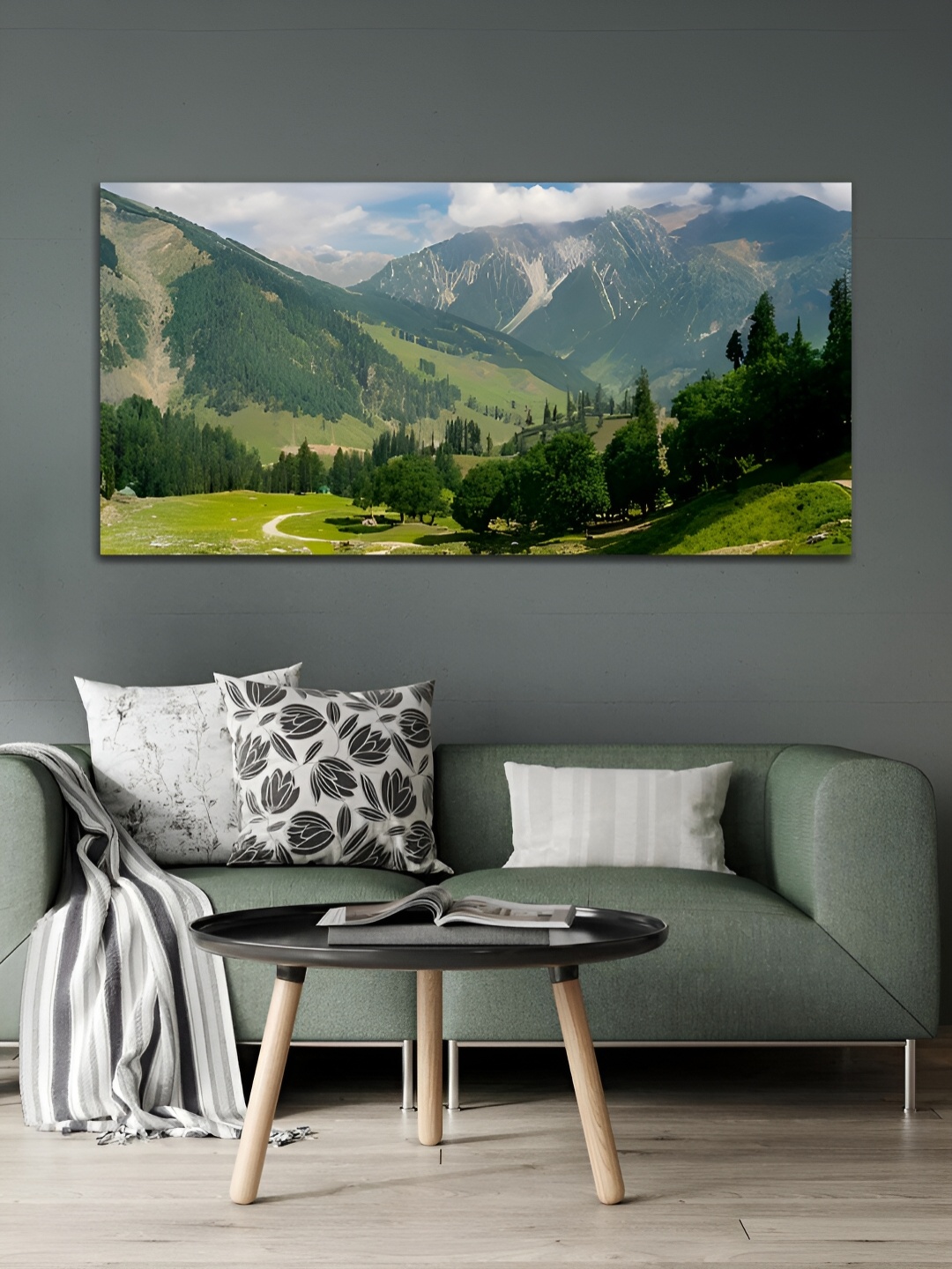

MITHILA Handicrafts Green & White Beautiful Scenery Canvas Wall Art