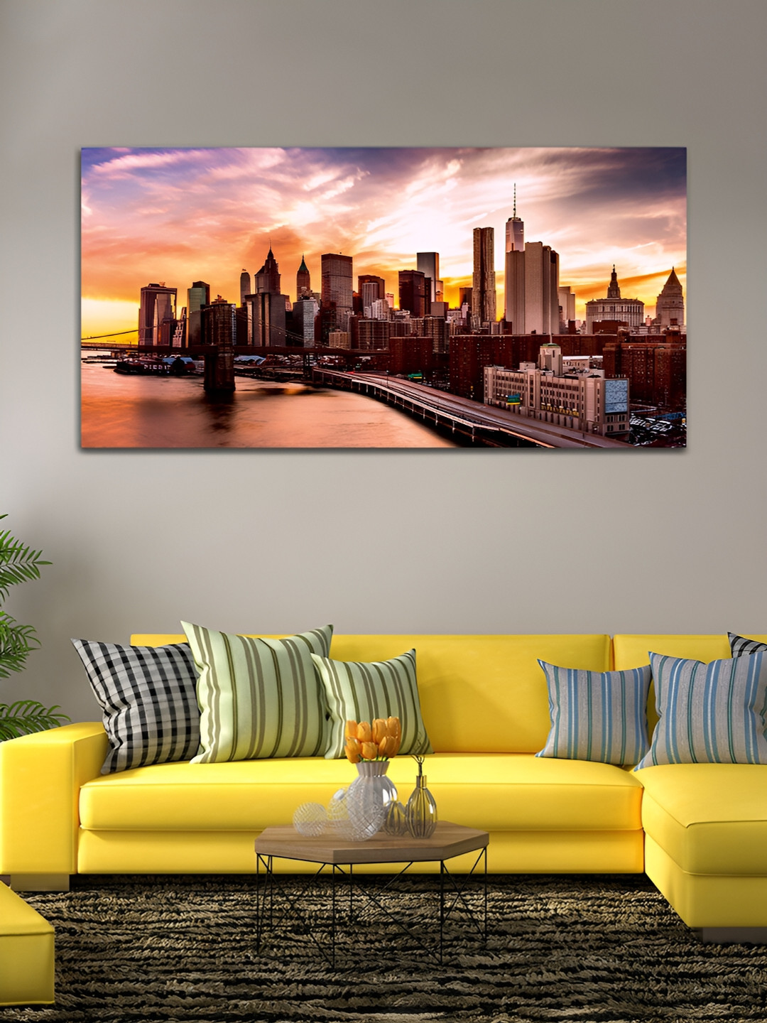 

MITHILA Handicrafts Black & Orange Rivers And Bridges Beautiful City Canvas Wall Art