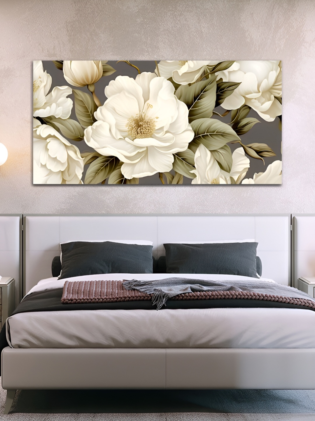 

MITHILA Handicrafts White & Green Canvas Flowers Wall Art