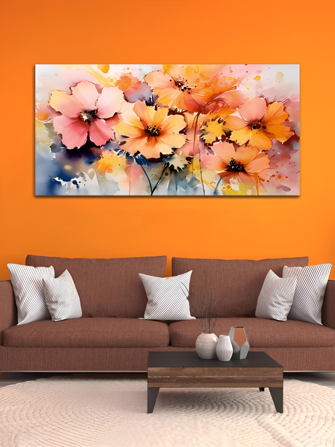 

MITHILA Handicrafts Orange & Pink Flowers Canvas Wall Art