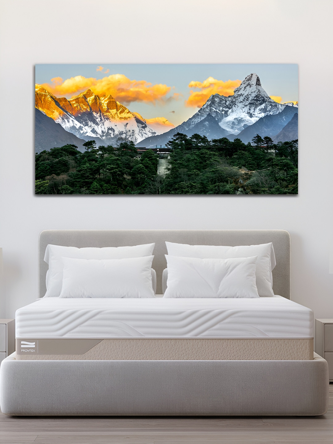 

MITHILA Handicrafts Green & Yellow Mountain Canvas Wall Art