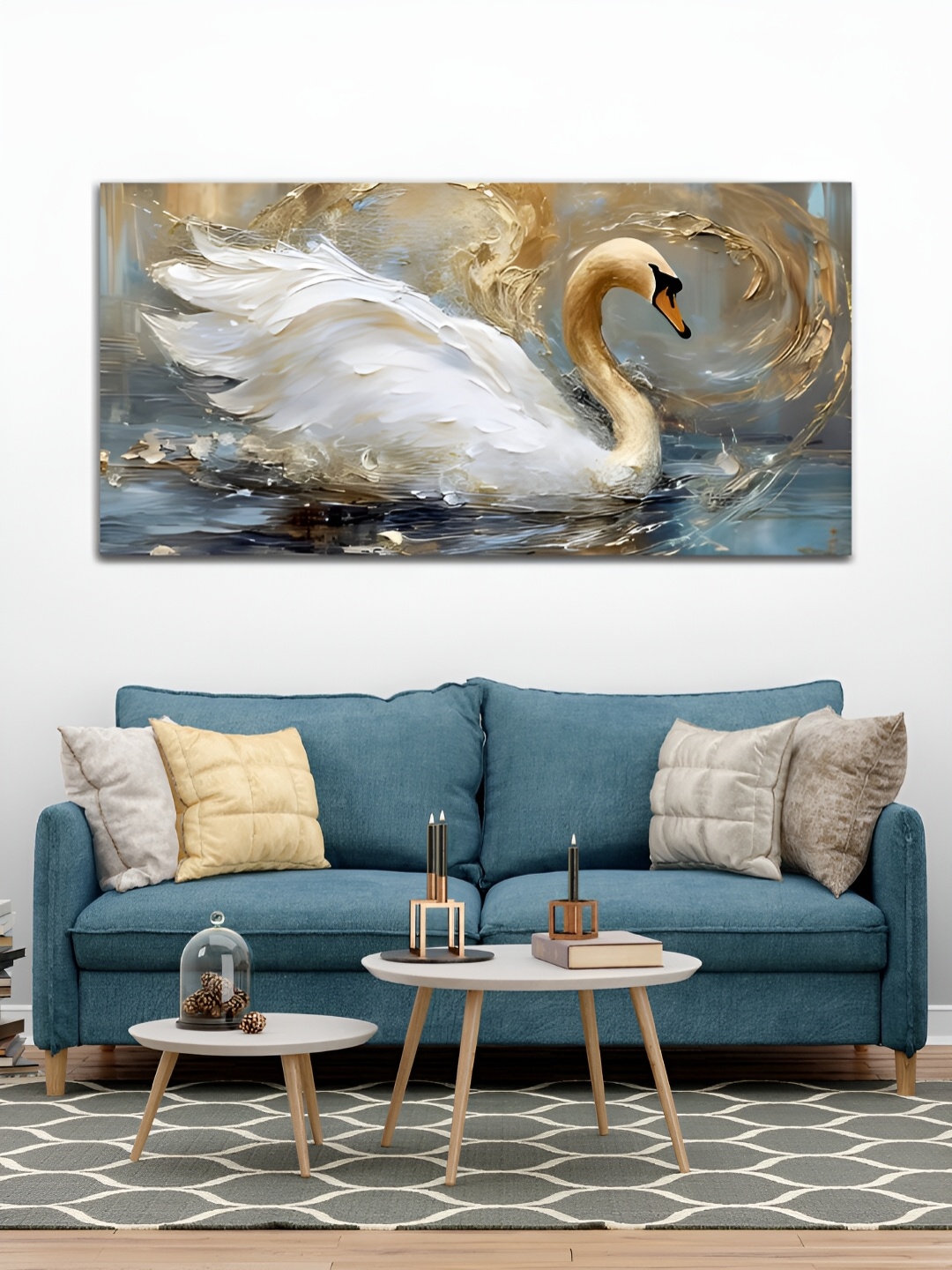 

MITHILA Handicrafts White Swan Lake Canvas Painting Wall Art