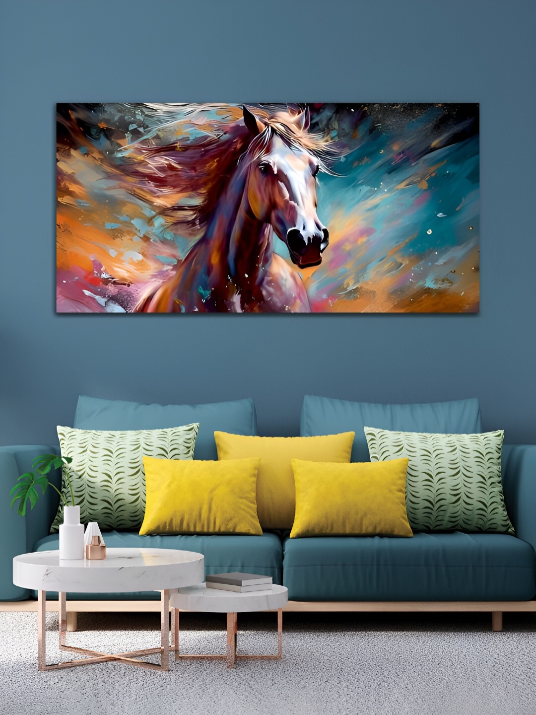 

MITHILA Handicrafts Blue Horse Wall Canvas Painting Wall Art