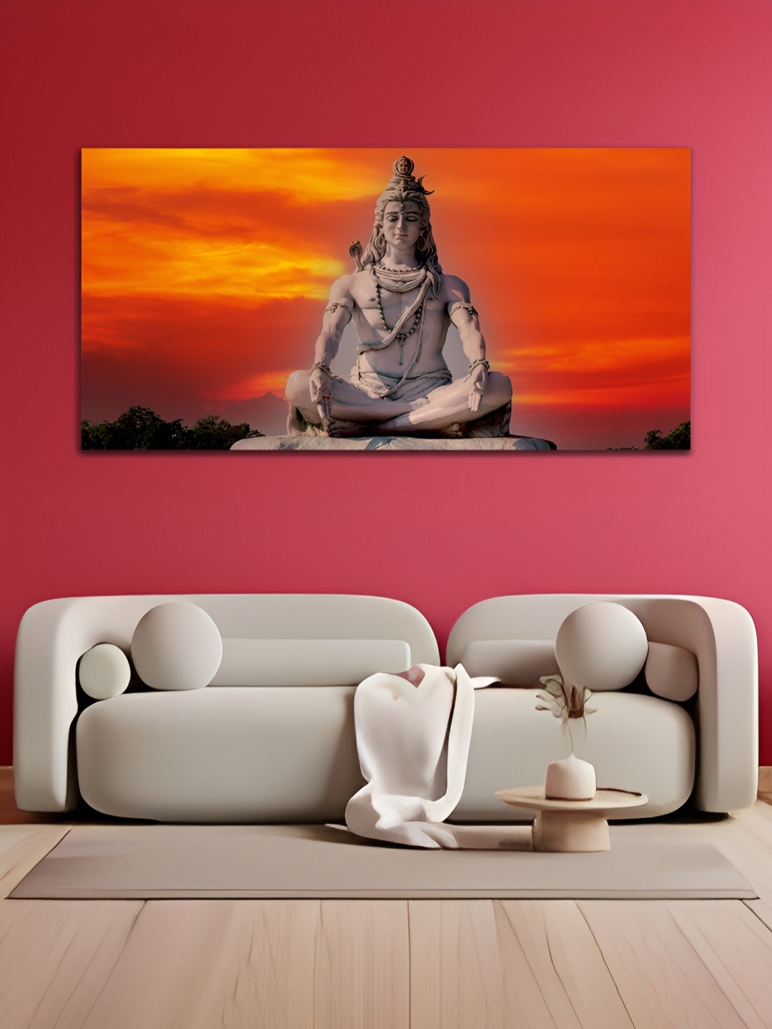 

MITHILA Handicrafts Off White & Red Lord Shiva Canvas Wall Art